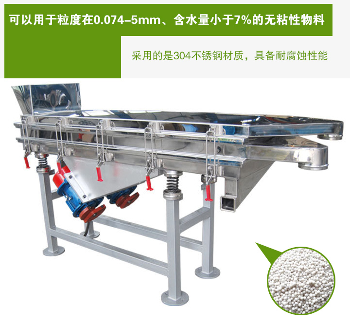 復合肥振動篩采用的是304不銹鋼材質，具備耐腐蝕性能